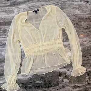 Express Sheer Long Sleeve Chiffon Peplum Top 
Light Yellow